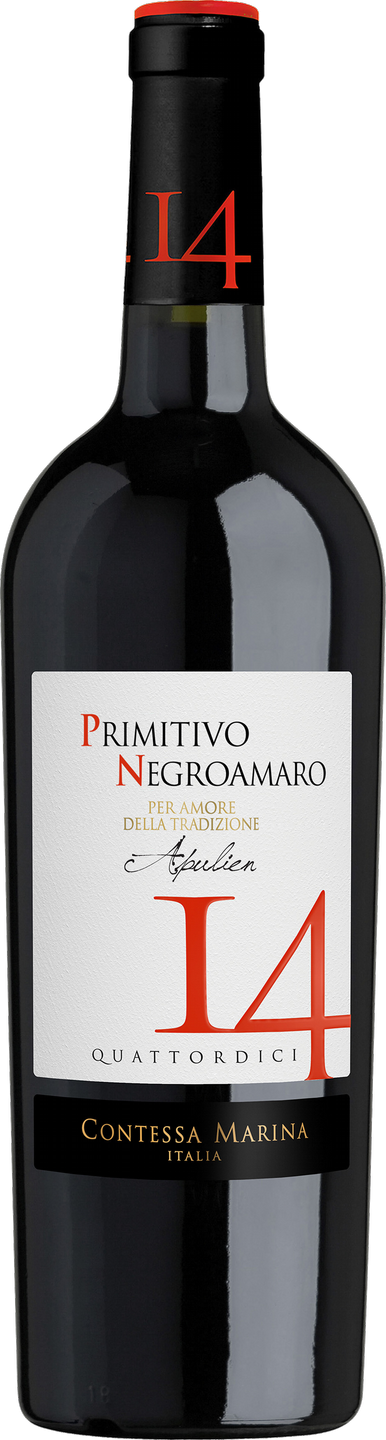 Primitivo Negroamaro Puglia IGT Rotwein | Contessa Saffers Marina Weinart Wein | halbtrocken 14 | Rotwein WinzerWelt Apulien 
